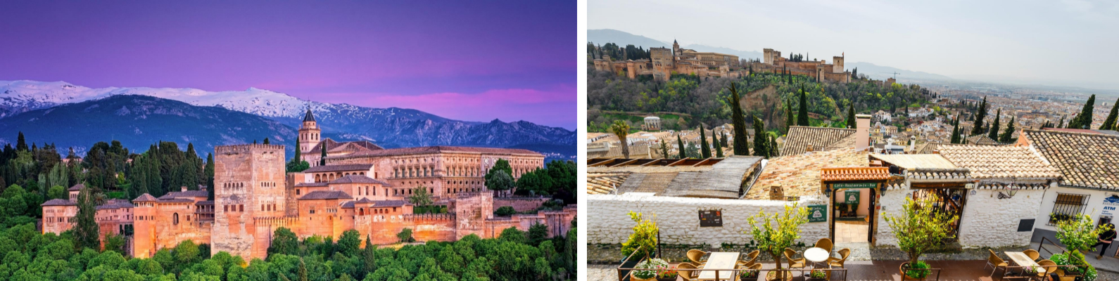 Vista de la Alhambra en el fondo vistas de Sierra Nevada y vistas del barrio del Albaicín y al fondo La Alhambra